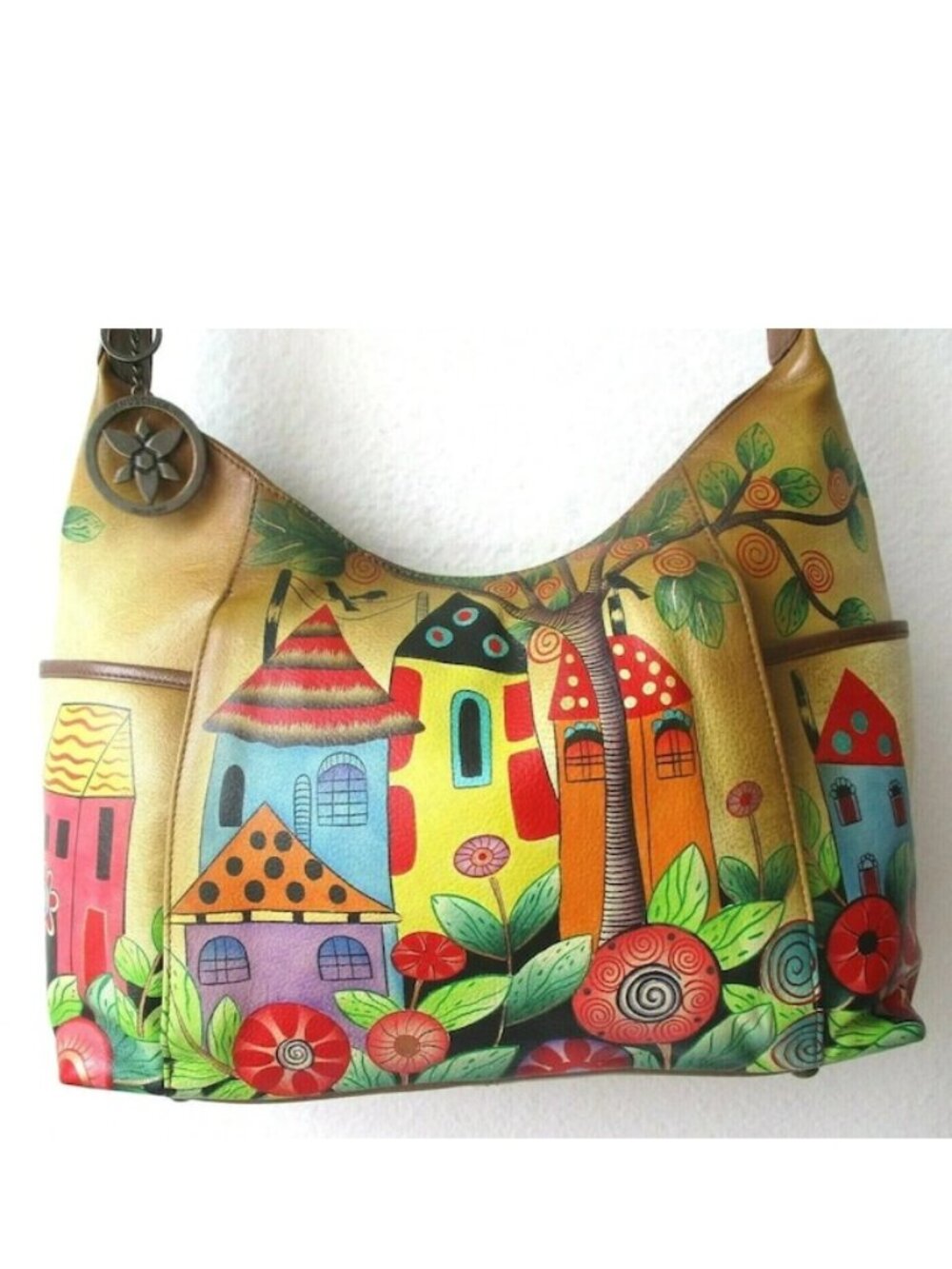 🛍️ Anuschka Hand Painted Leather Zip-Top Shoulder Hobo